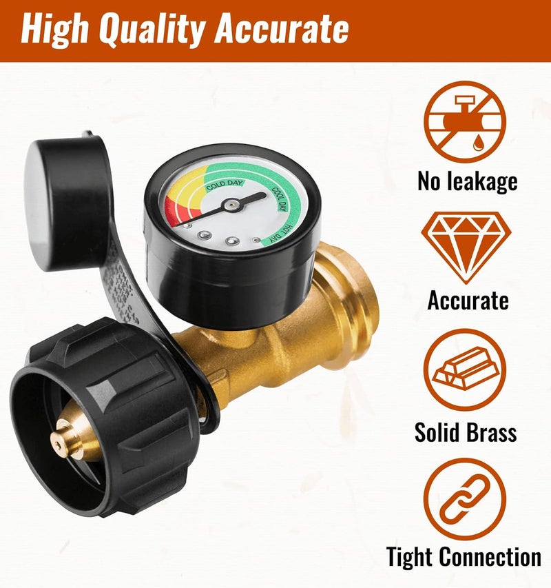 CALPOSE Propane Tank Gauge, 3 Colors Coded Universal for Cylinder, Grill, Heater, RV Camper and More, 5-40 Pound LP Tank Gas Level Indicator, QCC1 / Type 1 Connection, 2 Pack - Image 5